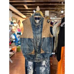 Vintage 80s Guess Denim and Leather Vest - Size L